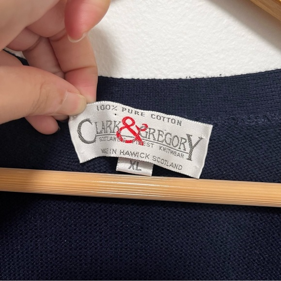VINTAGE Clark & Gregory Argyle Cotton Navy Blue Red Tan Sweater Vest Size XL - Picture 3 of 7